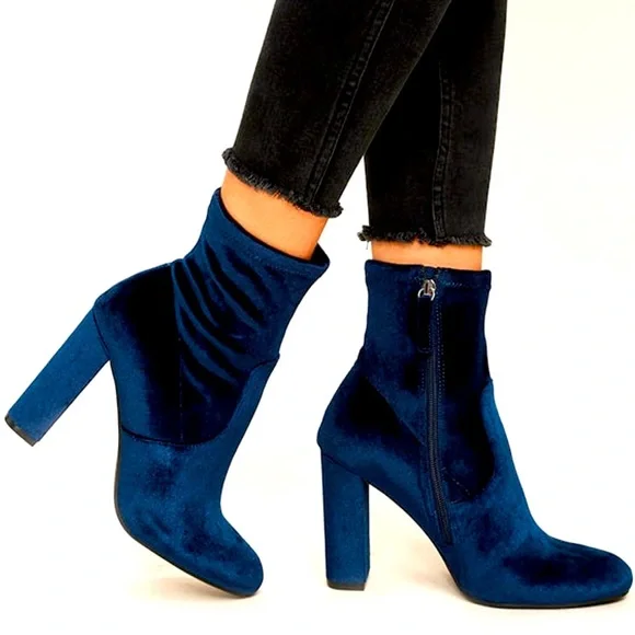 Steve Madden Shoes Steve Madden Blue Velvet Booties 7 Poshmark